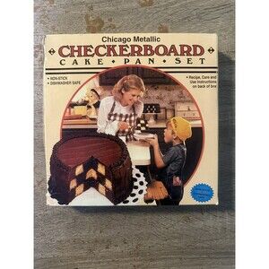 Vtg Checkerboard 3 Cake Pan Set Bake New Old Stock King Chicago Metallic (C-3)